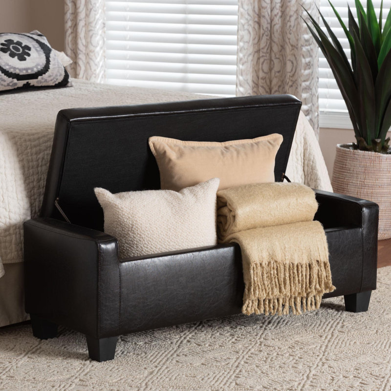 Kaimilani Faux Leather Ottoman, Dark Brown Faux Leather