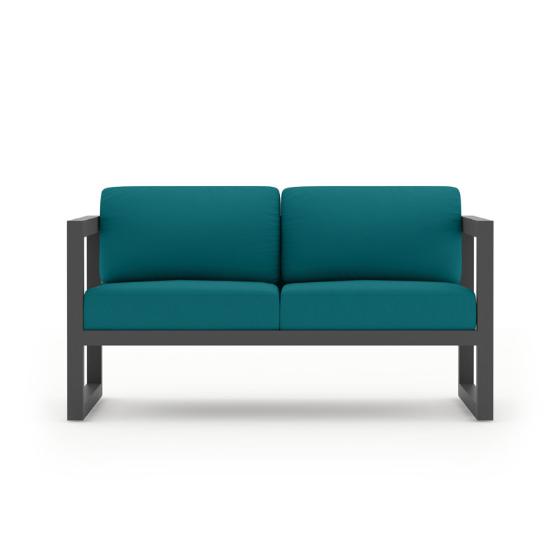 Avion 3 Piece Loveseat Set, Spectrum Peacock Sunbrella® Plainweave, Slate