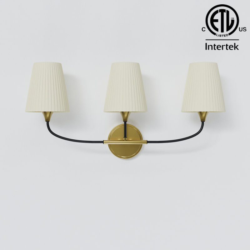 ETL Listed 3-Light Modern Dimmable Bathroom Vanity Light with Fabric Shades, 3