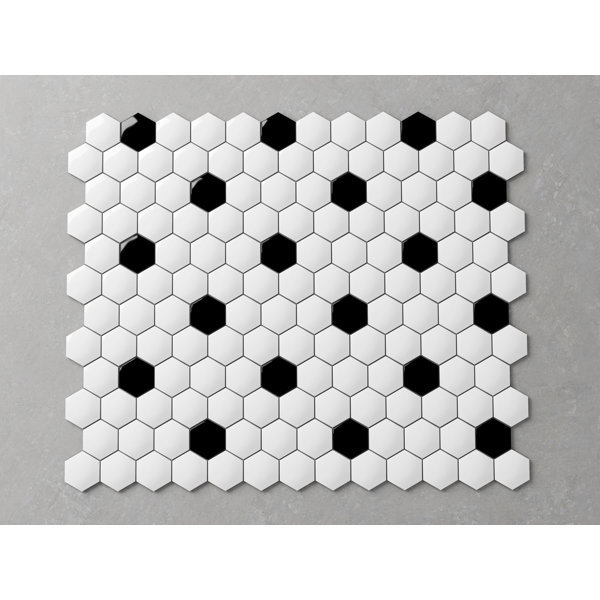 1"x1" Black & White Hexagon Mosaic Tile 10x12 sheet Honeycomb– Matte Finish, Mesh-Mounted, Wall & Floor Use