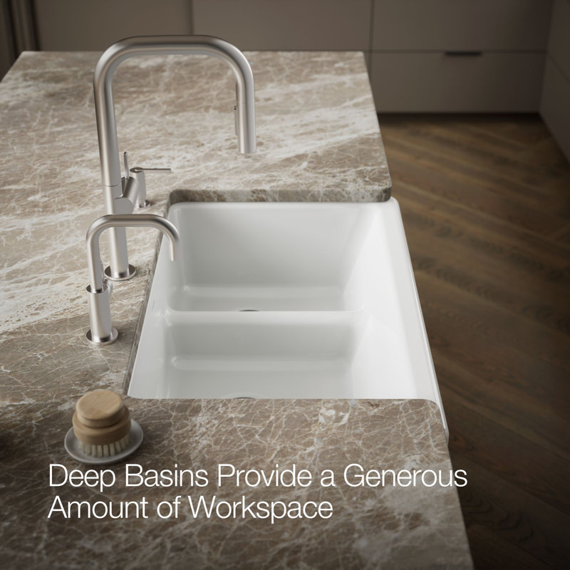 Whitehaven® 36" L x 22" W Double Basin Farmhouse/Apron Kitchen Sink, White