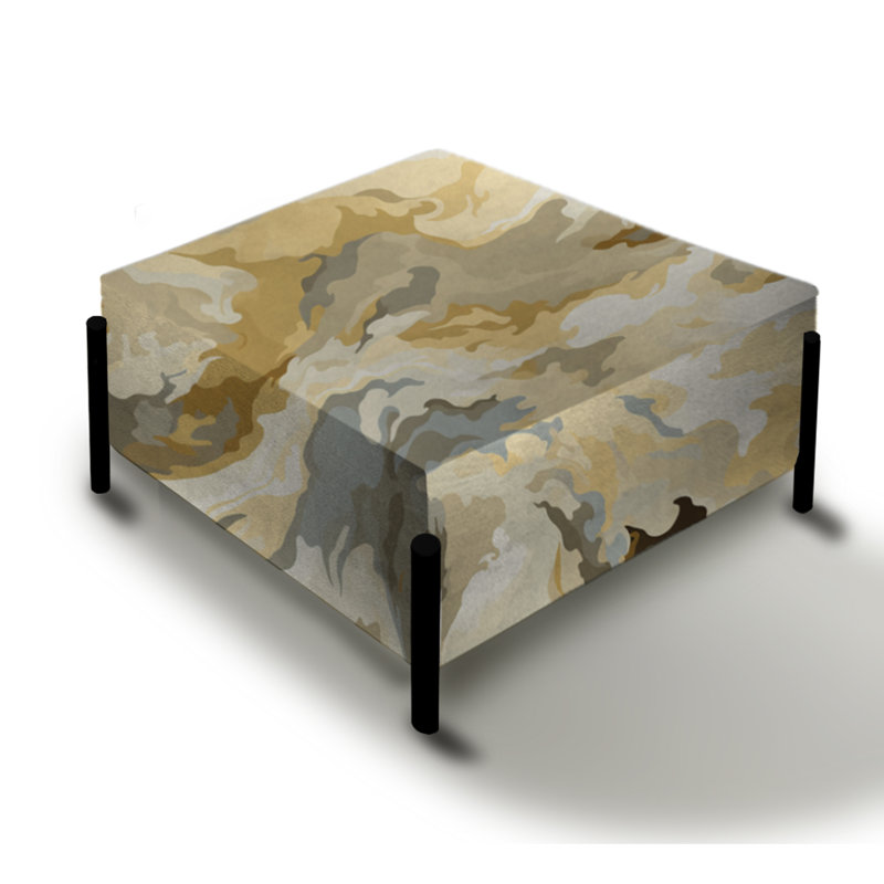 Grand repose-pieds carré à motif abstrait beige et brun doré