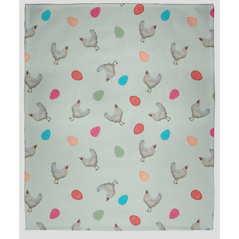 Bianco Chickens and Eggs Blanket, W76 x L101cm, Green