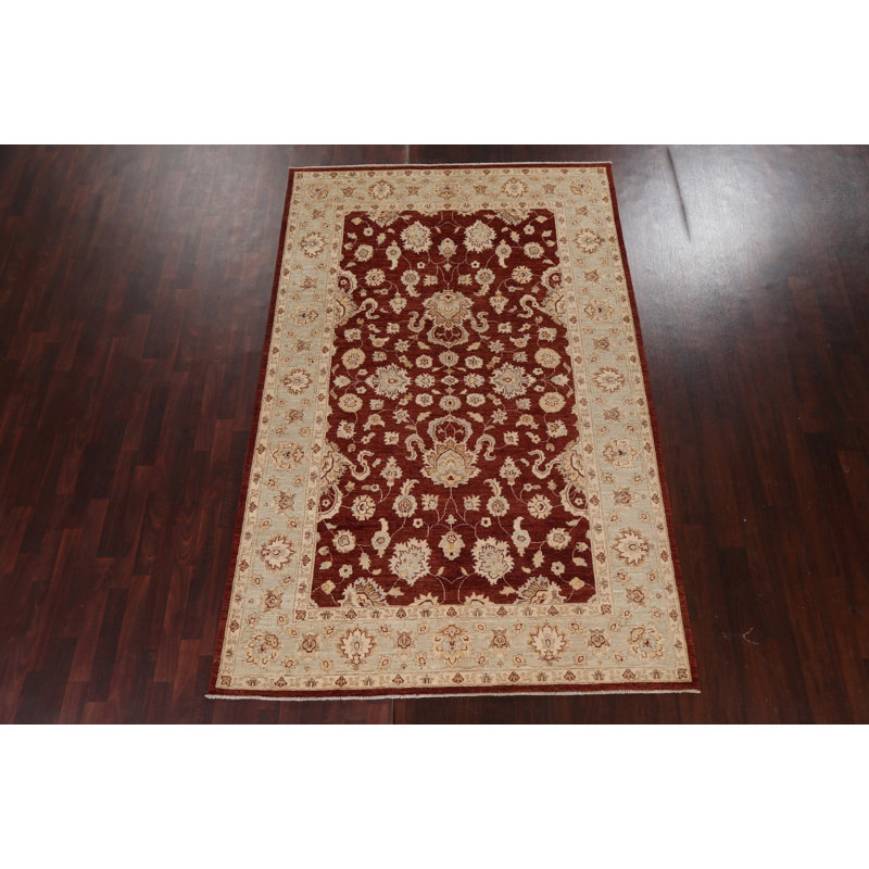 Tapis rouge en laine noué à la main de conception unique 6 pi 1 po x 9 pi 4 po Abderus
