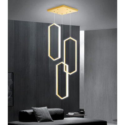 20" 3-Ring Modern Led Dimmable Chandelier Gold