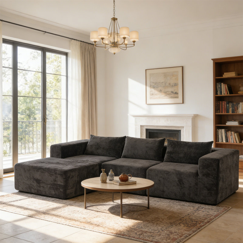 Canapés modulaires compressés 107 po (noir), Tissu noir