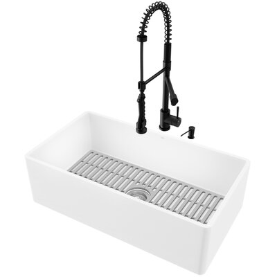 Matte Stoneâ¢ 33"" L x 18"" W Single Basin Farmhouse Kitchen Sink Workstation & 27"" H Faucet -  VIGO, VG15981