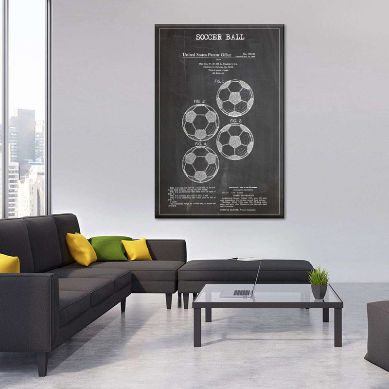 Ballon de soccer, brevet BW sur toile, H 36 po x l 24 po x P 1,25 po