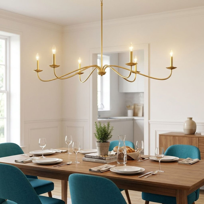 Lustre 6 lumières Meridian en laiton naturel, Laiton naturel