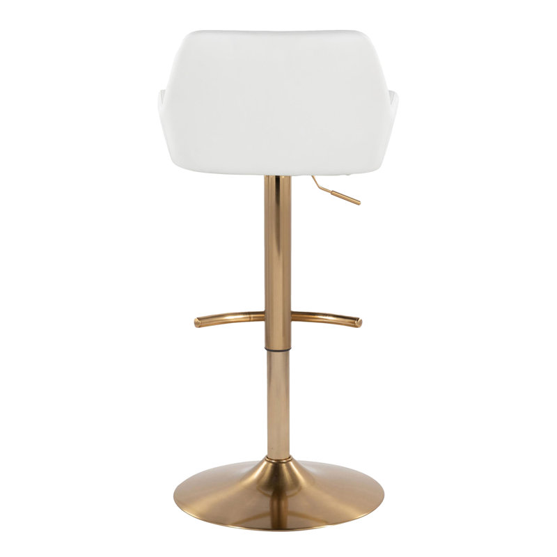 Tabouret de bar réglable avec repose-pieds arrondi Cassiopeia, Similicuir blanc / cadre doré