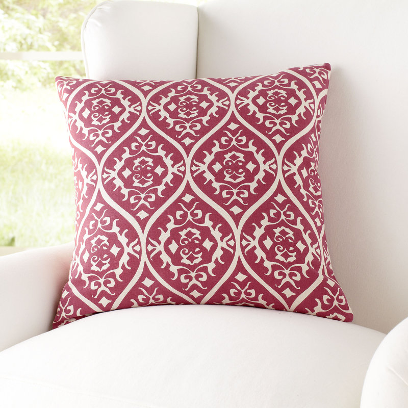 Damask Cotton Reversible Pillow Cover, 20" x 20", Yellow/Ivory