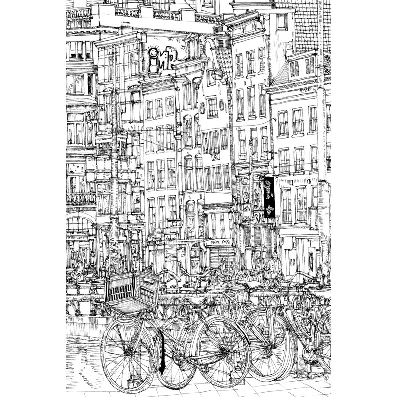 Scène de ville en noir et blanc I, H 30 po x l 20 po x P 1,25 po