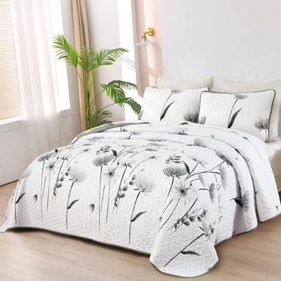 3 Pieces Floral Quilt Set Lightweight Farmhouse Style Coverlet Sets For All Season