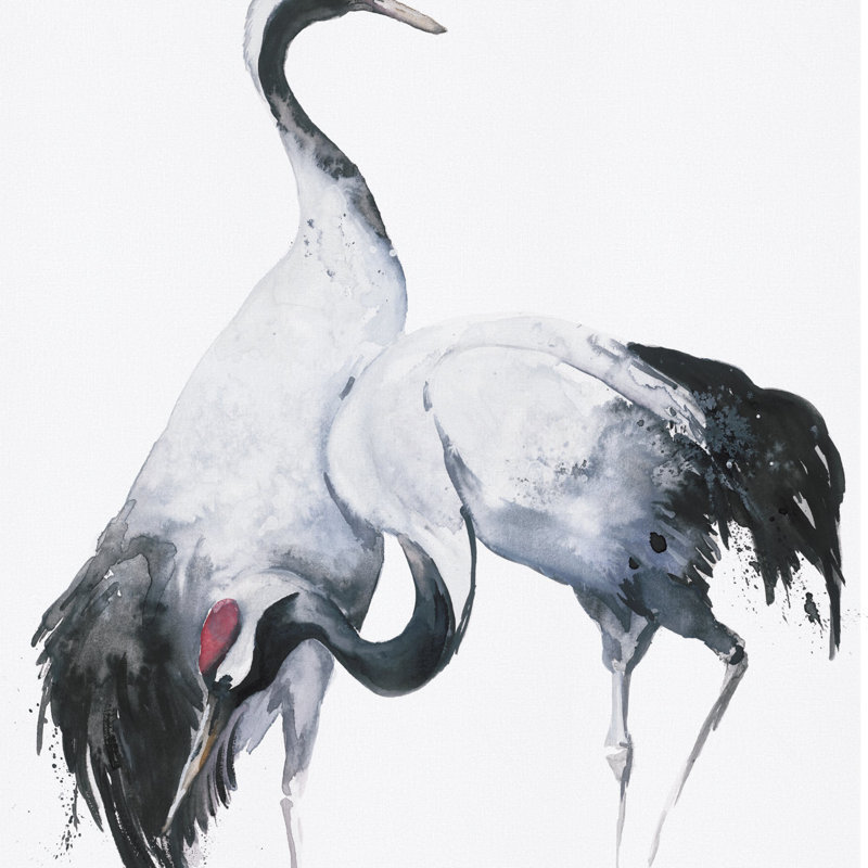 Kumano Two Painted Crane 3-Panel Wall Mural