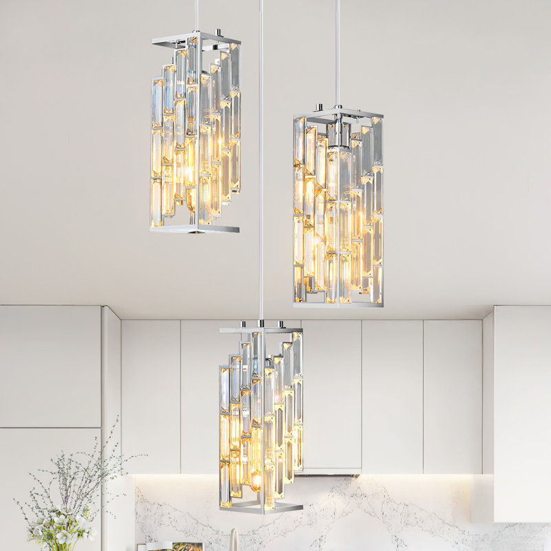 Luminaire suspendu moderne à grappe rectangulaire Dazay, Chrome chrome, Trois lumières
