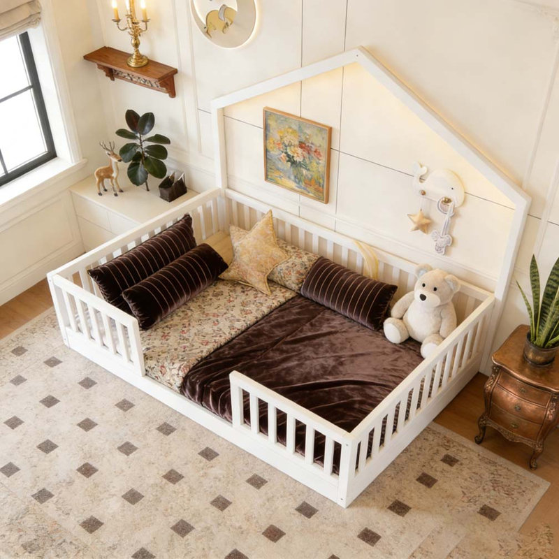 Lit sur pied en bois Montessori, Bois blanc, Lit simple