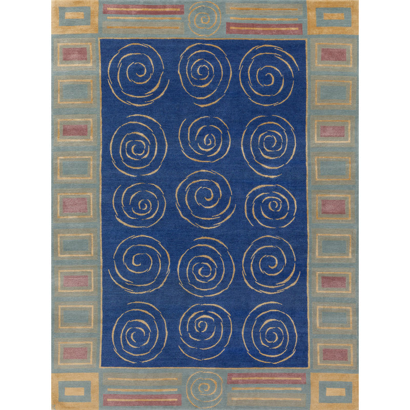 Knossos Geometric Area Rug in Blue/Gold/Lavender, Rectangle 10' x 14'