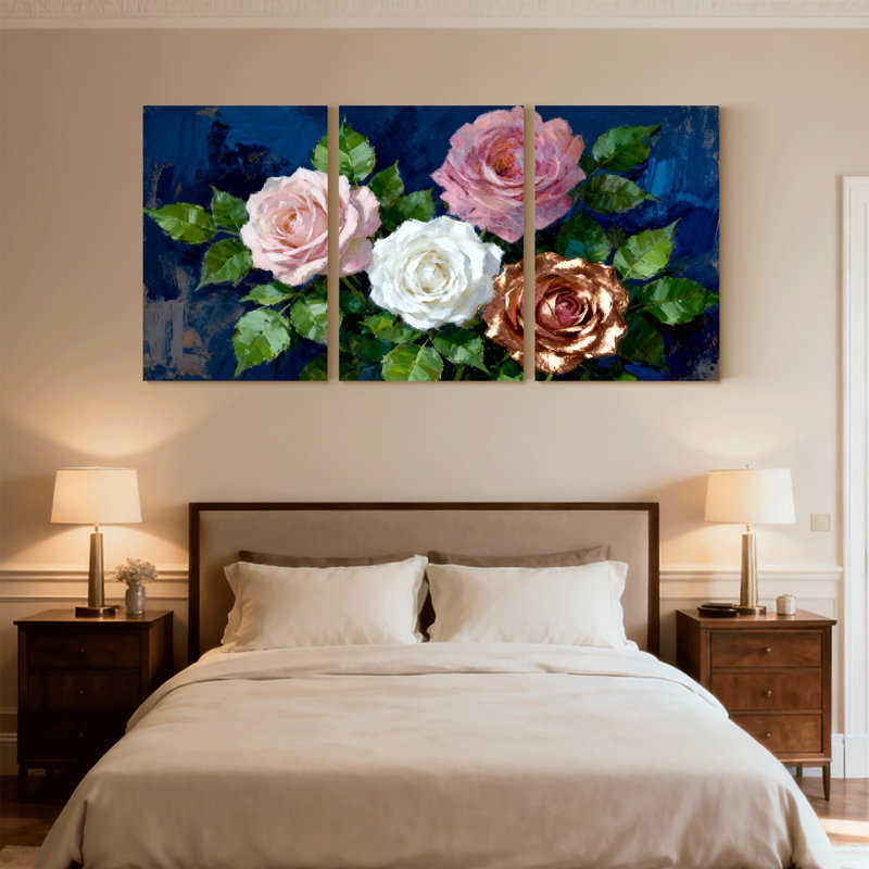 «Rose Rose Flower Art», ensemble de 3 impressions sur toile, H 30 po x l 60 po
