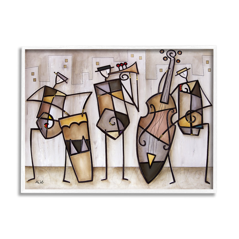 Trio musical abstrait, art moderne texturé, estampe numérique blanche par Eric Waugh, H 11 po x l 14 po x P 1,5 po