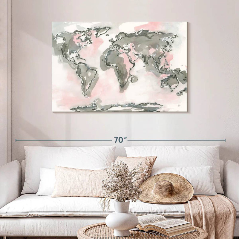 Carte du monde Aliaz rosé, H 30 po x l 45 po