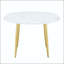 Table de salle à manger extensible ronde avec panneau de fibres à densité moyenne à motif blanc et pieds dorés