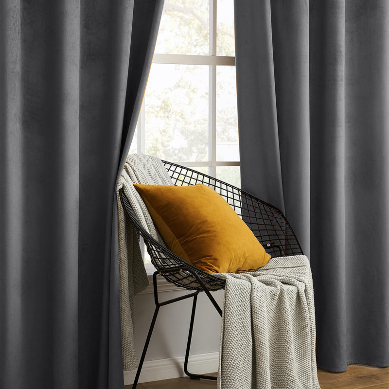 Luxury Crushed Velvet Eyelet sheer Curtain, 228.6cm Width x 228.6cm Drop, Charcoal