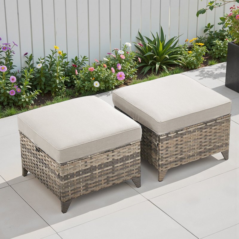 Ensemble de 2 repose-pieds d'extérieur avec repose-pieds et coussins moelleux pour l'extérieur, Beige