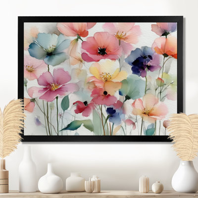 Red Green Watercolor Poppy Field - Poppies Framed Canvas Print, Red Floral Wall Art