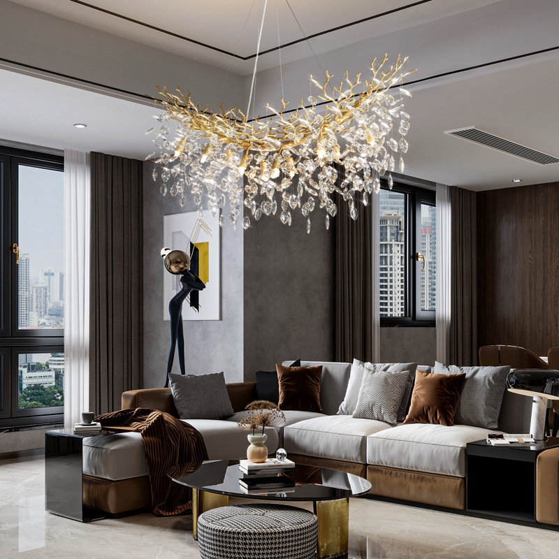 Modern Square / Rectangle Crystal Chandeliers for Dining Room, Kitchen Island, Bronze, 94.98" H x 43.3" W x 5.51" D