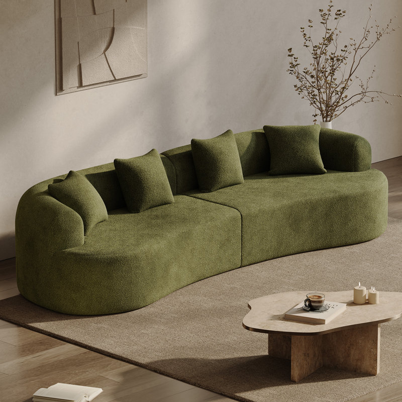 Canapé incurvé désossé en mousse à haute densité et sans assemblage requis, H 24,8 po x l 130,7 po x P 40,16 po, 4, Vert