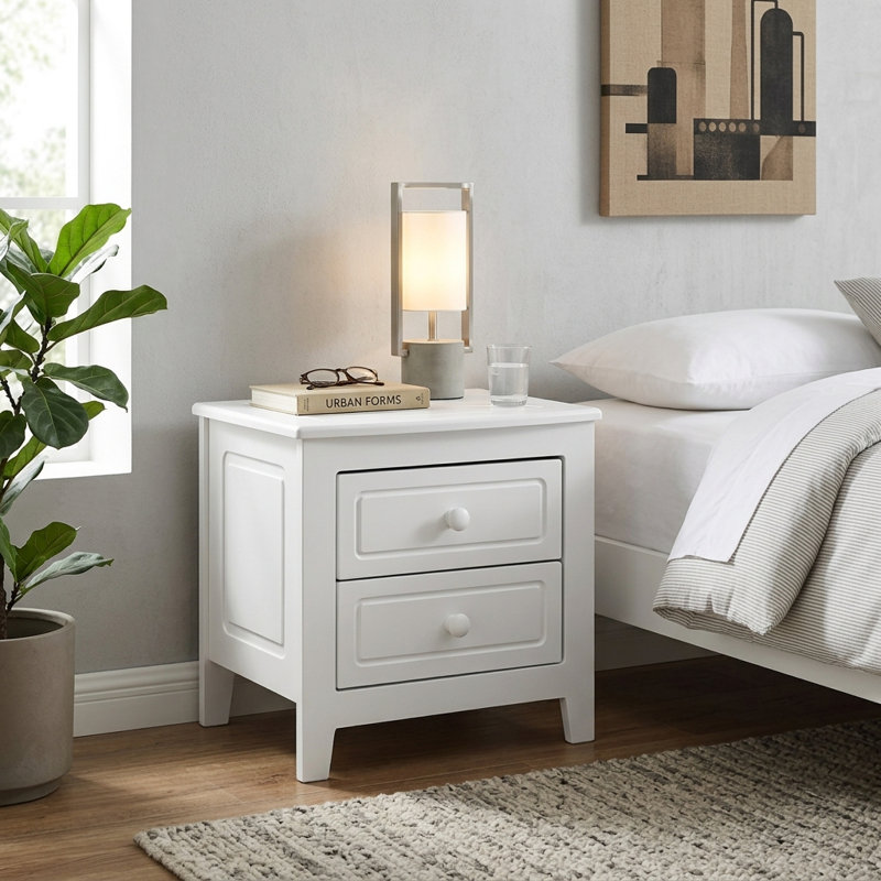 Table de chevet en bois massif avec 2 tiroirs, table de chevet en bois avec rangement, table de bout de chambre à coucher moderne, table de chevet d'appoint peu encombrante avec structure en pin pour l'organisation de la chambre à coucher