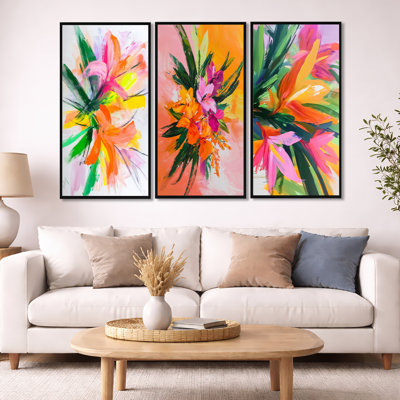Tropical Bouquet of Palms - Bouquet, art mural encadré 3 pièces