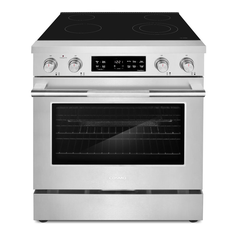 Cosmo 30 po Collection Stellar 4,8 pi³ Cuisinière électrique, plaque de cuisson en vitrocéramique à 4 brûleurs, four à convection, acier inoxydable