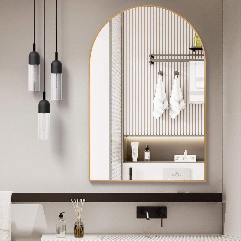 Miroir de salle de bain mural 24 po x 32 po, cadre en aluminium brossé, caractéristiques, feuille de route d'installation rapide, pouces crochets en alliage, processus simplifié pour tous