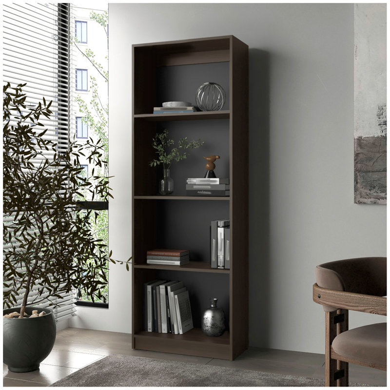 FM FURNITURE Bear Flat Bookcase With Open Storage And 4 Shelves ,Stained Walnut, Dark Walnut
