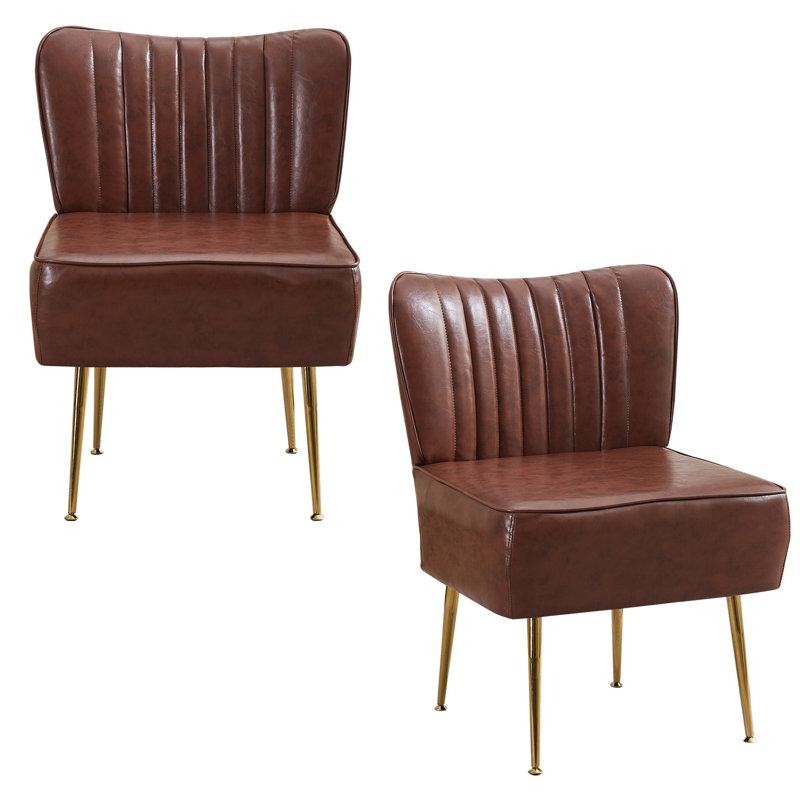 Chaise d'appoint rembourrée en similicuir pour salon, chambre à coucher, Similicuir brun
