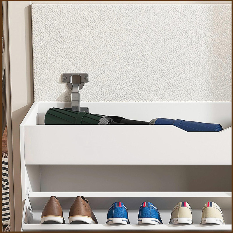Entryway Bench with Shoe Storage, Adjustable 3-Tier Flip-Up Drawers & Hidden Cabinet, Triple Storage and Modern Design Shoe Organizer