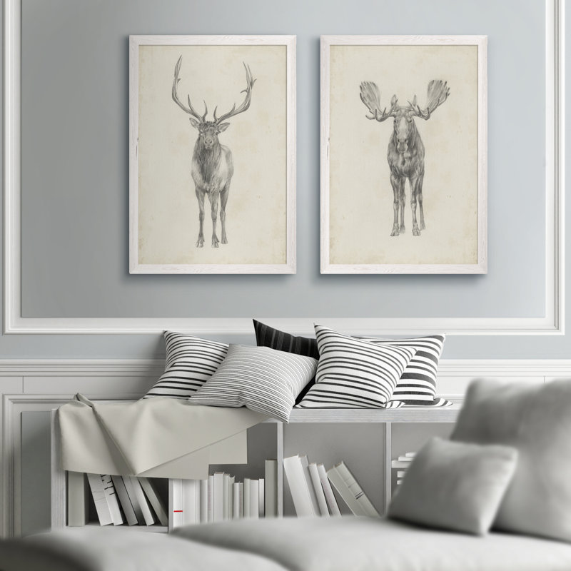 «Moose Study» par Antonyus Bunjamin (Abe), ensemble de 2 reproductions d'art sur toile, H 24 po x l 18 po, Toile encadrée