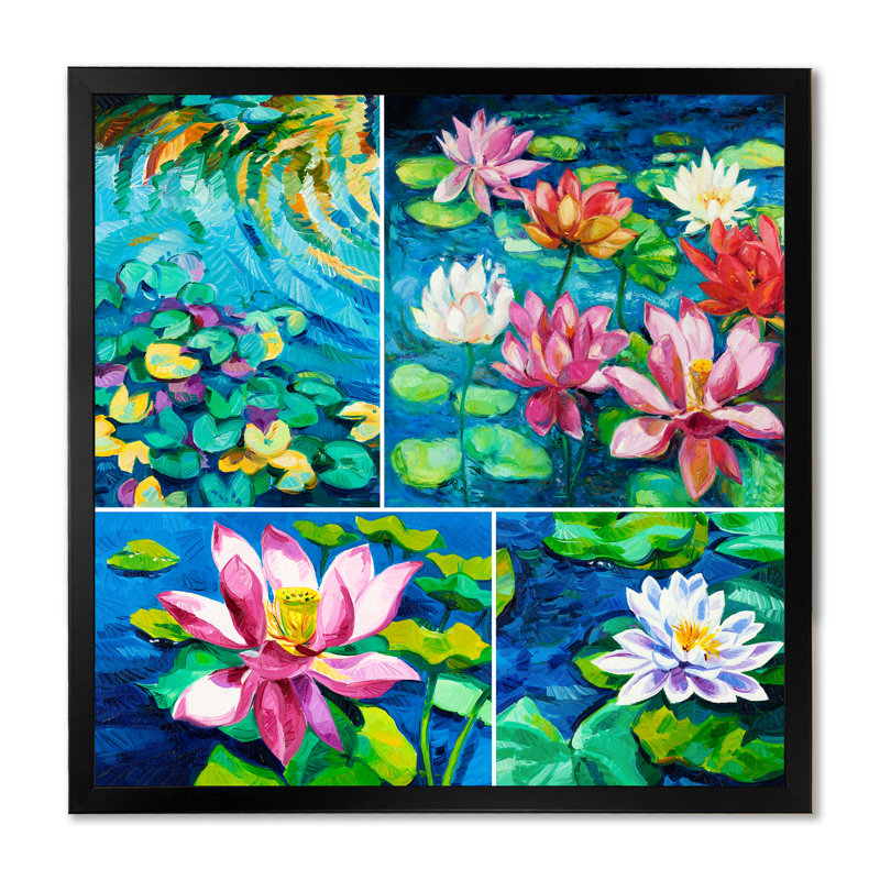 Nénuphar, peinture - sur, Toile avec cadre noir, H 16 po x l 16 po x P 1 po