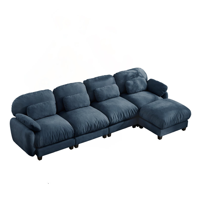 Canapé en L avec repose-pieds détachable et tissu chenille Cloud Feel, L 136,2 po, Chenille bleu