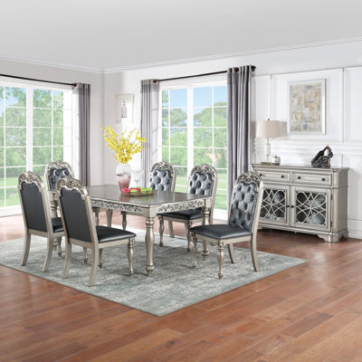 Majestic Formal Set Of 2 Side Chairs / Rubberwood Dining Room Furniture Intricate Design Cushion Upholstered Seat Tufted Back