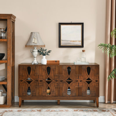 Walnut Mid Century Modern Sideboard Storage. 60.5" Buffet Cabinet With 4 Doors & Adjustable Shelves. For Kitchen, Dining, Bedroom. Construction. Tv Media Console Table For Functional Living Room,