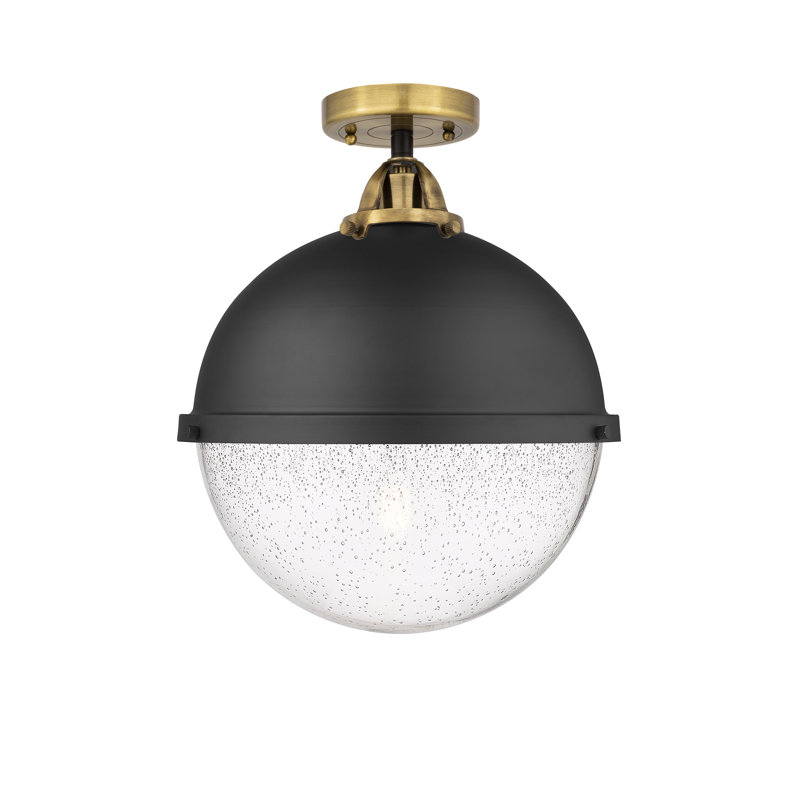 Plafonnier semi-encastré en verre à DEL, Laiton antique noir, Grainé, H 15,88 po x l 12,88 po x P 12,88 po