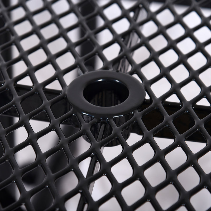 Table de pique-nique carrée d'extérieur en acier de 46 po de diamètre avec mât de parasol, Noir