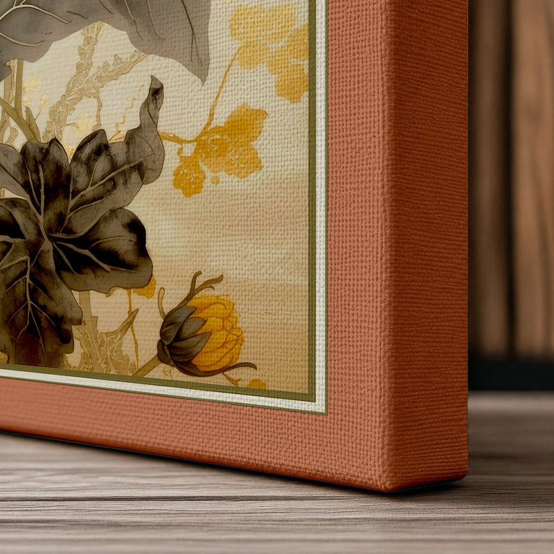 Chrysanthemum Study Botanical - Wrapped Canvas, 24x16 - 61.0 x 40.6 cm, Terracotta Border