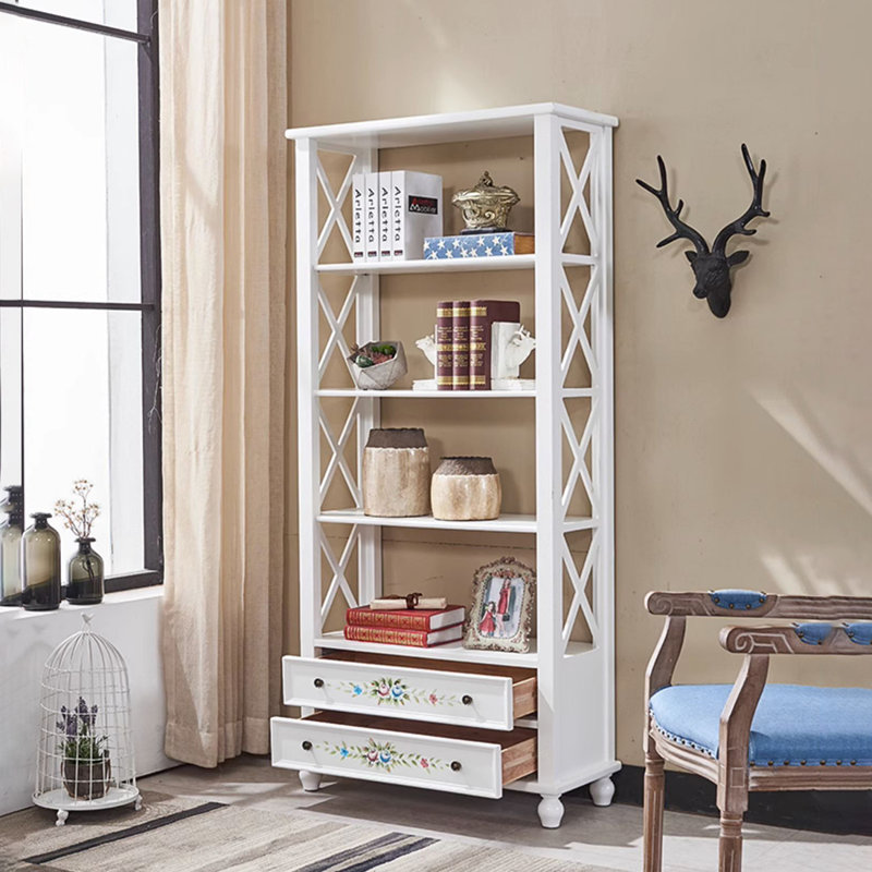Classic Hand-Painted Bookshelf with Storage, Off-White