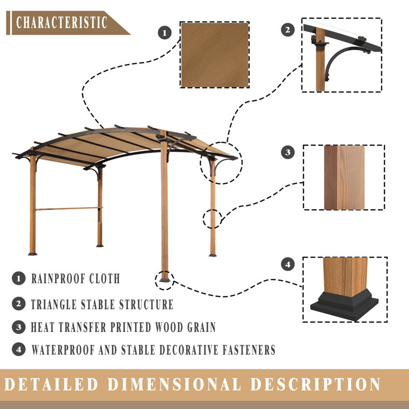 Pergola en métal avec auvent, Thermolaqué, L 11 pi x P 8,8 pi