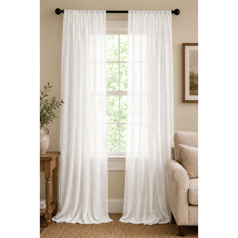 Tyonna Sheer Curtain Single Panel, White, 54" W x 120" L