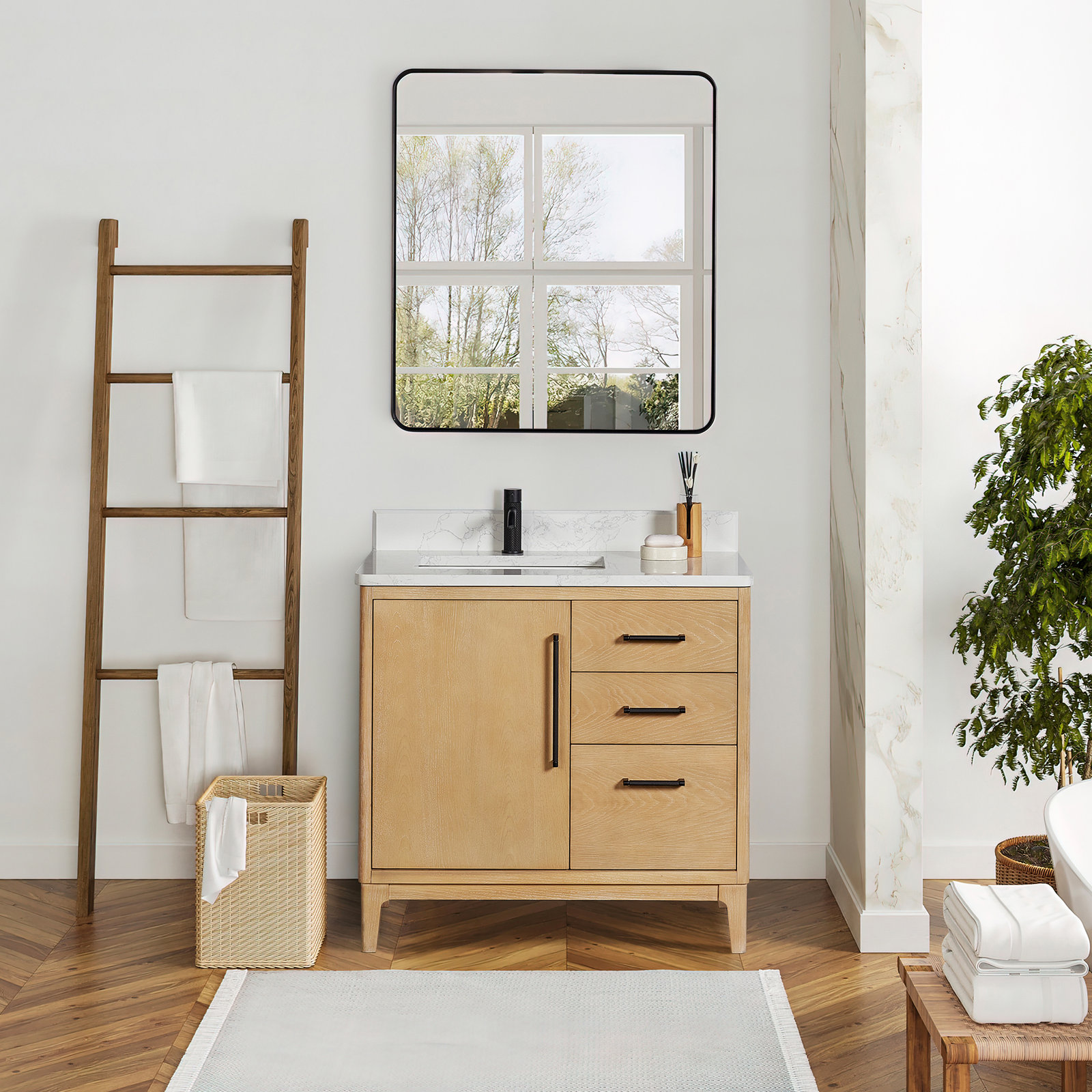 Langosta 36 Free Standing Single Bathroom Vanity with Top, Washed Ash Gray