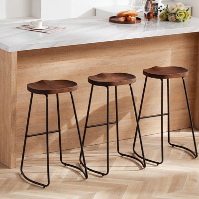Alazia Solid Wood Backless Saddle Seat with Footrest Stool Set